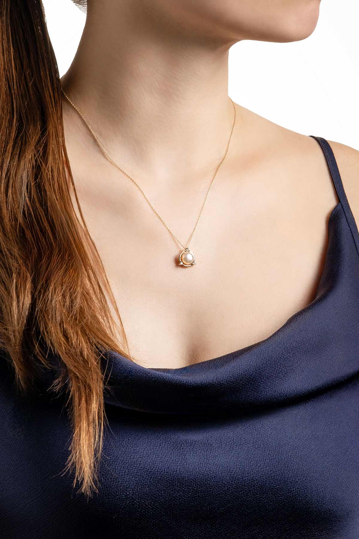 Diamond Collection 14 K Sarı Altın 0,11 Karat Pırlanta Doğal Inci Kolye Dw04240213644