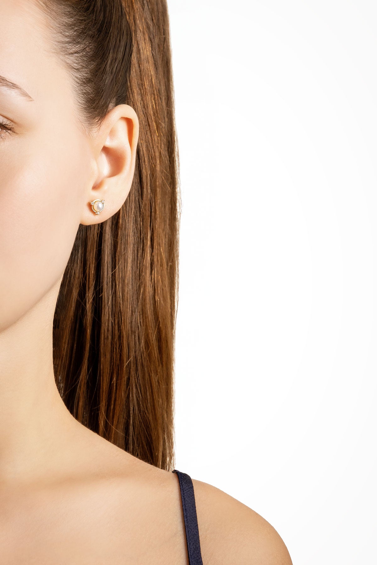 Diamond Collection 14 K Sarı Altın 0,07 Karat Pırlanta Doğal Inci Küpe Dw04280133644