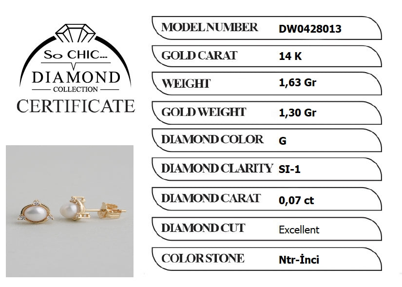 Diamond Collection 14 K Sarı Altın 0,07 Karat Pırlanta Doğal Inci Küpe Dw04280133644