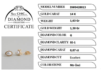 Diamond Collection 14 K Sarı Altın 0,07 Karat Pırlanta Doğal Inci Küpe Dw04280133644