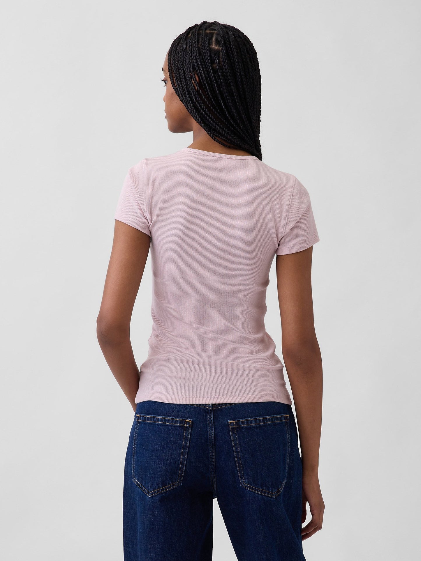 Açık Pembe Modern Fitilli Gap Logo T-shirt