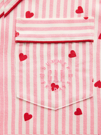 Pembe Gap × Summer Fridays Relaxed Flannel Hearts Pijama Üstü