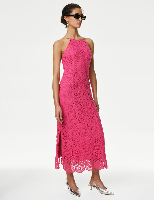 Askılı Midi Dantel Elbise