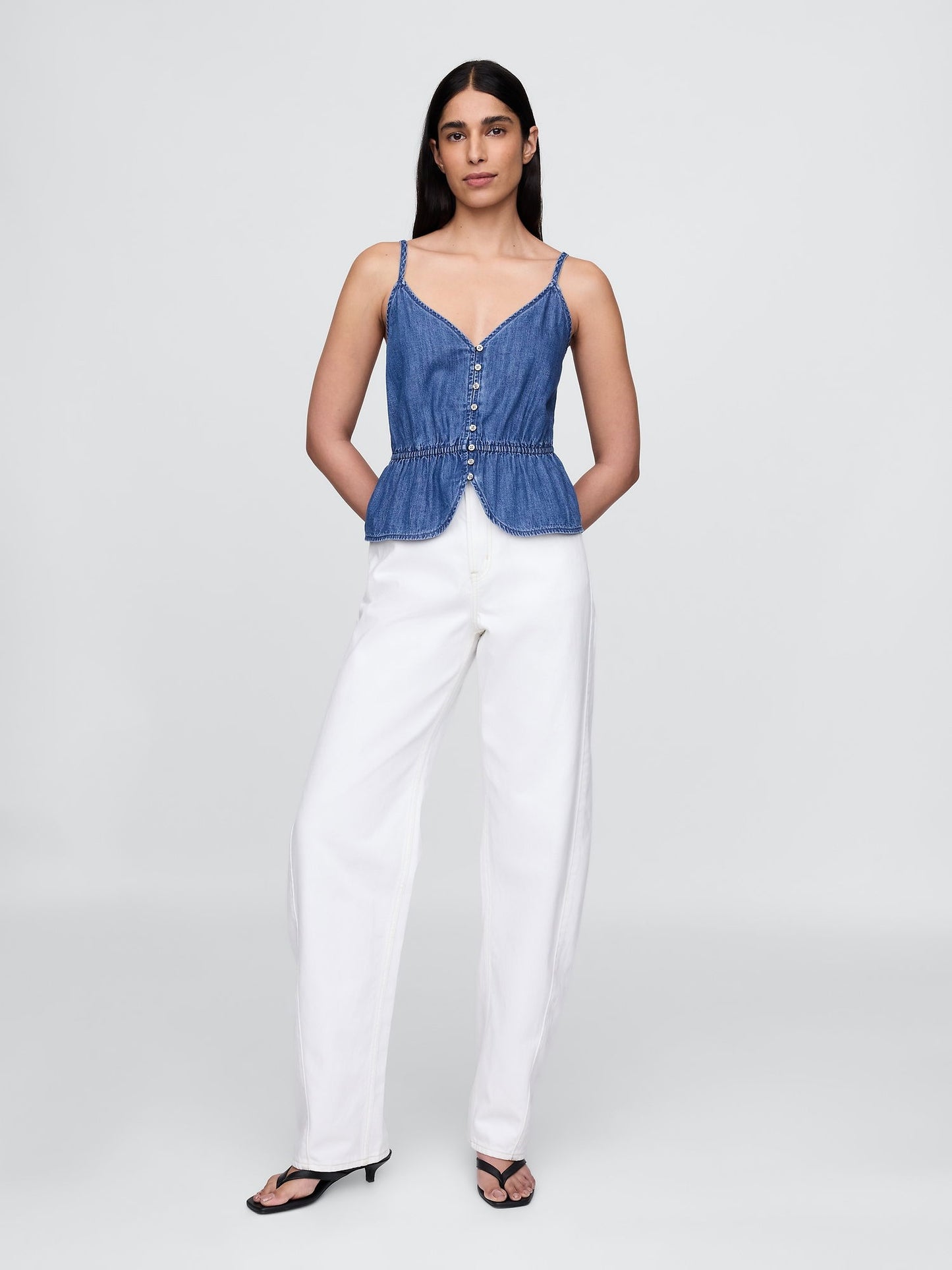 Denim Mavi Denim Peplum Cami Bluz