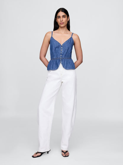 Denim Mavi Denim Peplum Cami Bluz