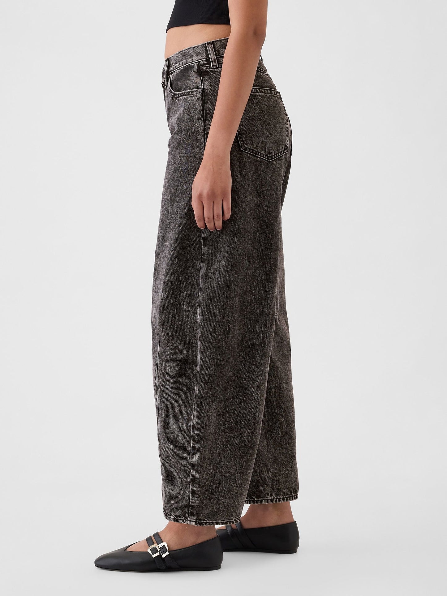 Siyah High Rise Horseshoe Jean Pantolon