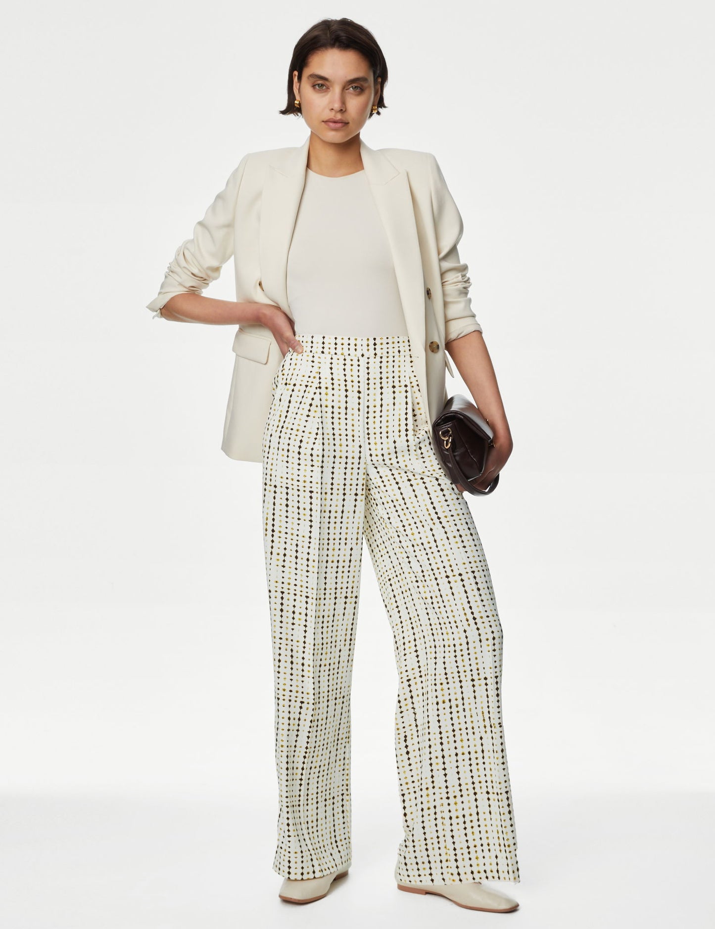 Yüksek Bel Desenli Wide Leg Pantolon