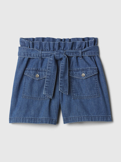 Koyu Mavi High Rise Paperbag Denim Şort