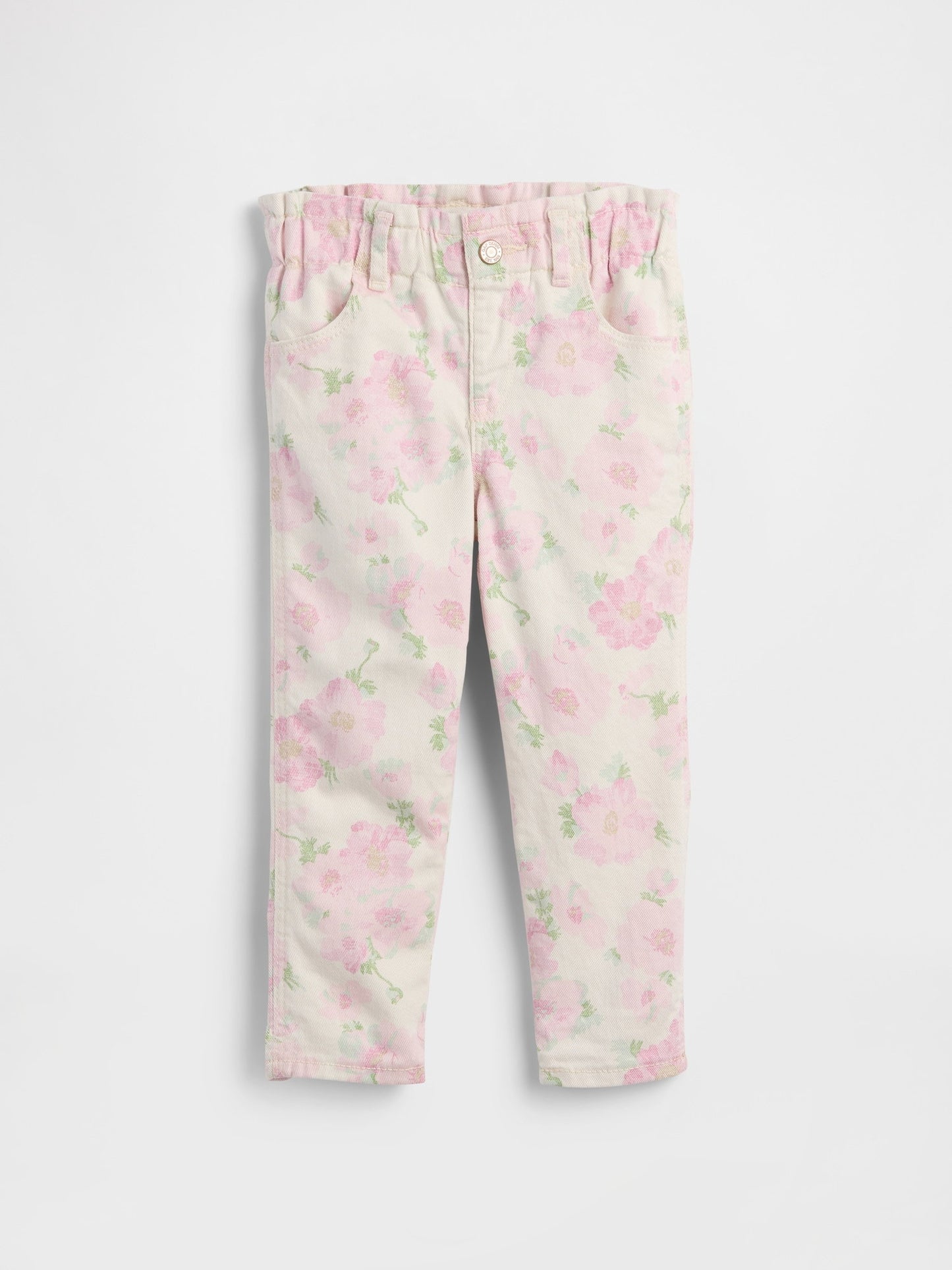 Açık Pembe Baskılı Paperbag Mom Jean Pantolon