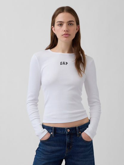 Beyaz Fitilli Crop Logo T-shirt