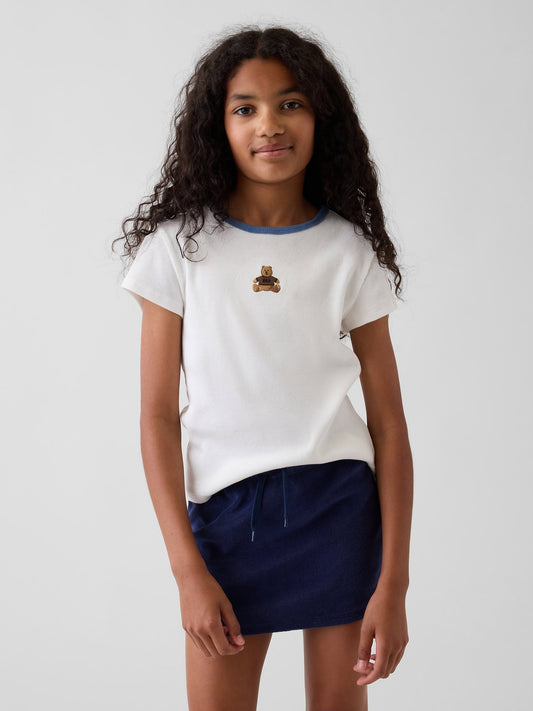 Beyaz Işlemeli Fitilli T-shirt