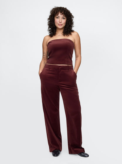 Bordo High Rise Kadife Straight Pantolon