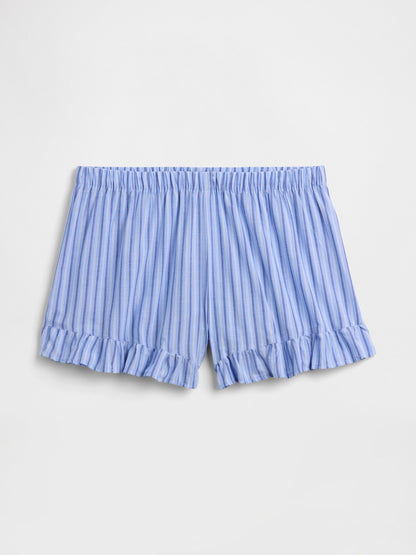 Açık Mavi Fırfırlı Poplin Şort Pijama Altı