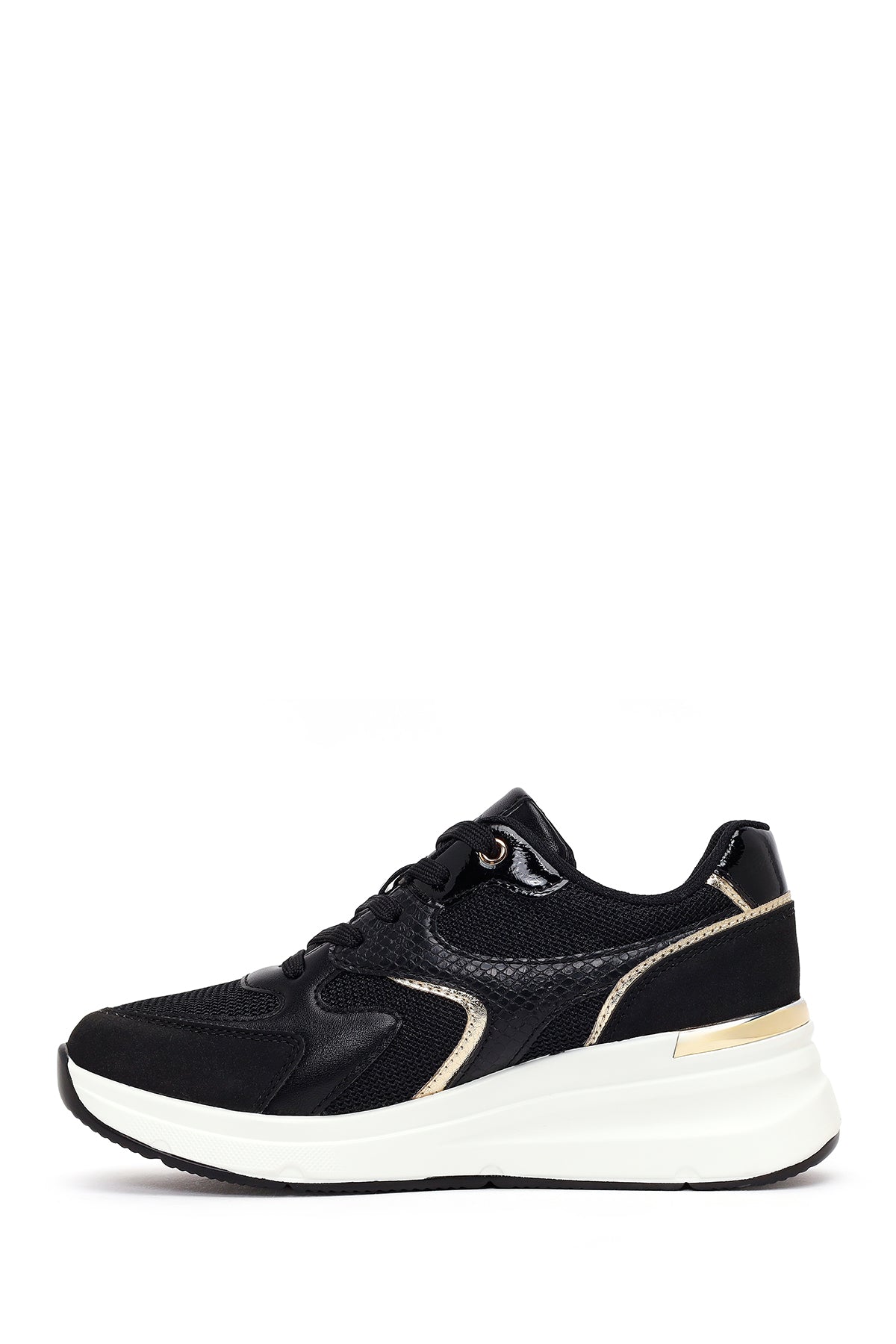 Kadın Siyah Bağcıklı Dolgu Topuklu Sneaker
