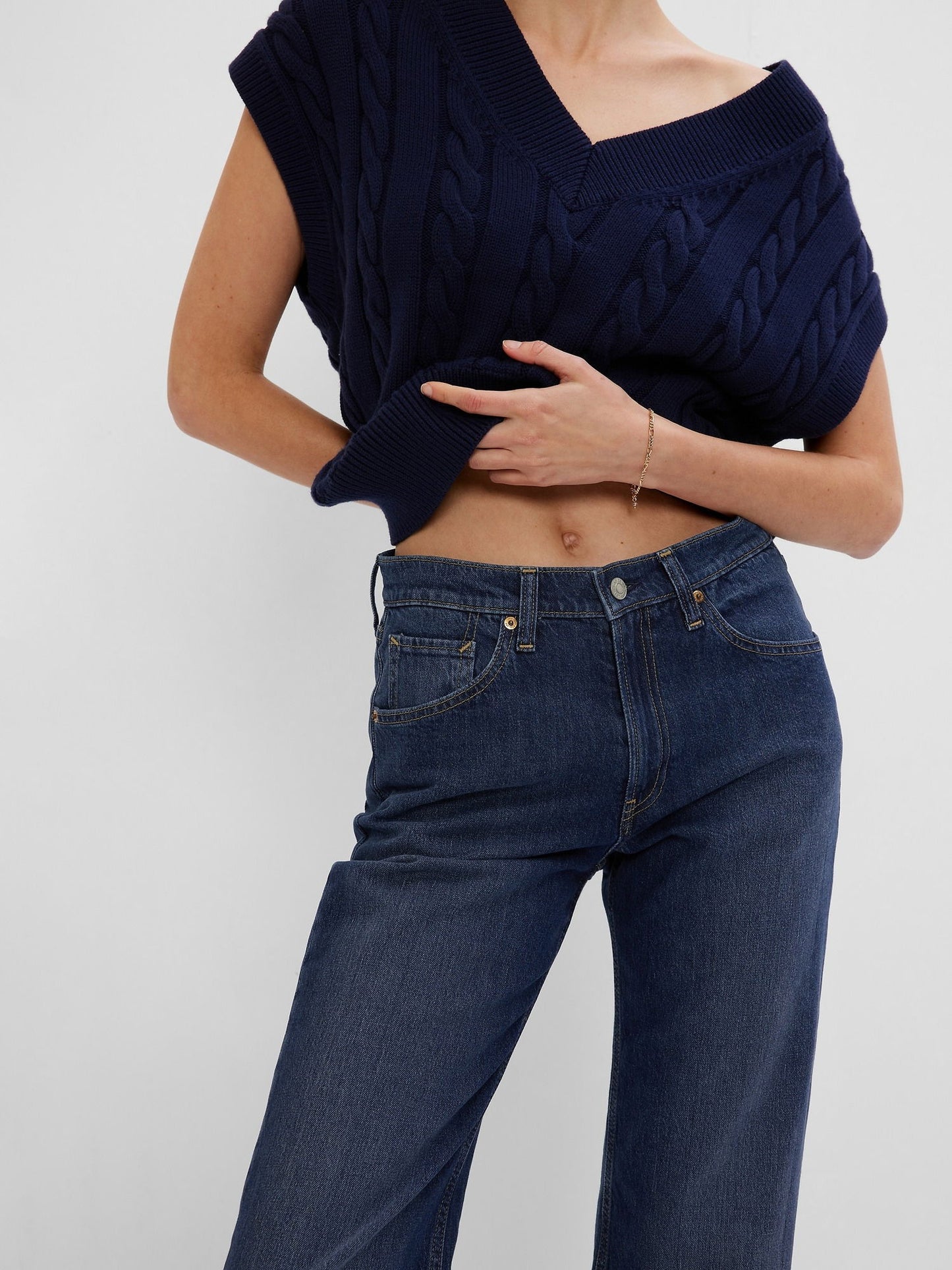 Koyu Mavi Mid Rise Organik Pamuk 90s Loose Washwell™ Jean Pantolon