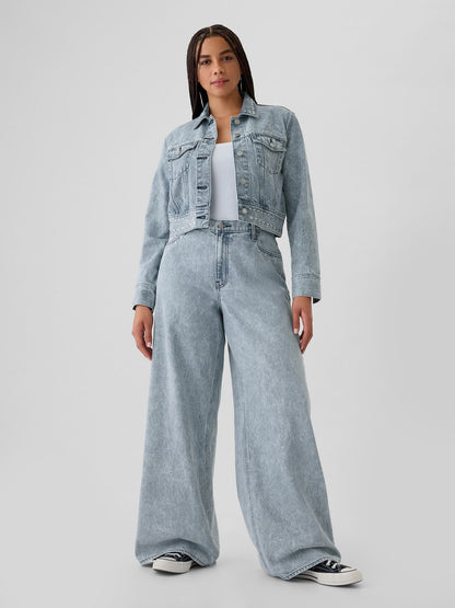 Açık Mavi Mid Rise Studded Baggy Jean Pantolon