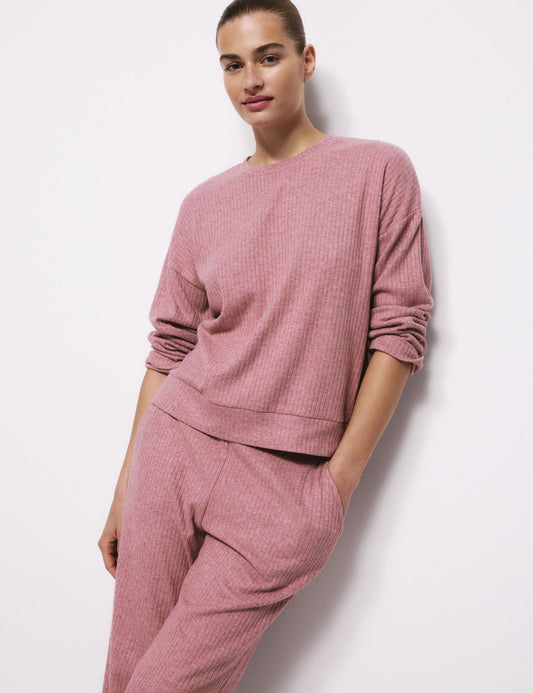 Fitilli Dokulu Bisiklet Yaka Uzun Kollu Pijama Üstü
