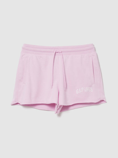 Açık Pembe Relaxed Fransız Havlu Kumaş Grafik Baskılı Şort