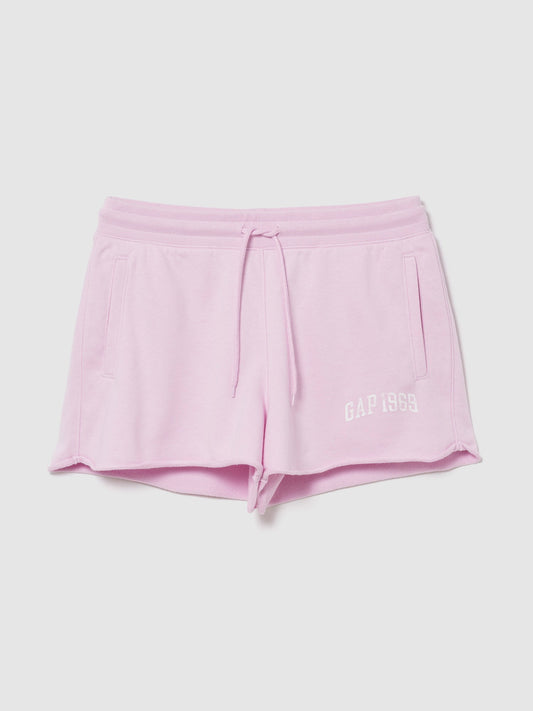 Açık Pembe Relaxed Fransız Havlu Kumaş Grafik Baskılı Şort