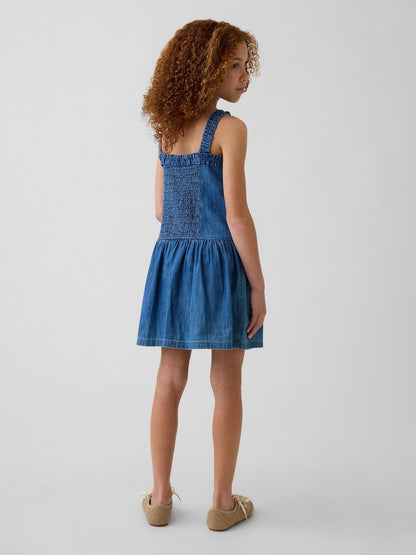 Koyu Mavi Denim Drop-waist Elbise