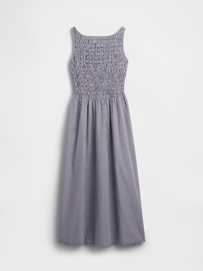 Lacivert Smocked Boatneck Maxi Elbise