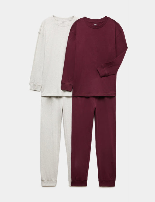 2'li Saf Pamuklu Uzun Kollu Pijama Takımı