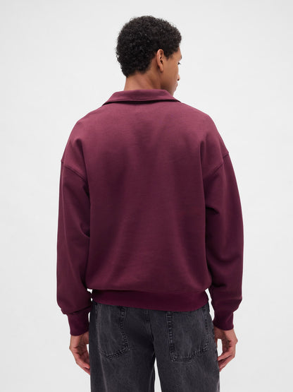 Bordo Heavyweight Oversized Yarım Fermuarlı Pullover