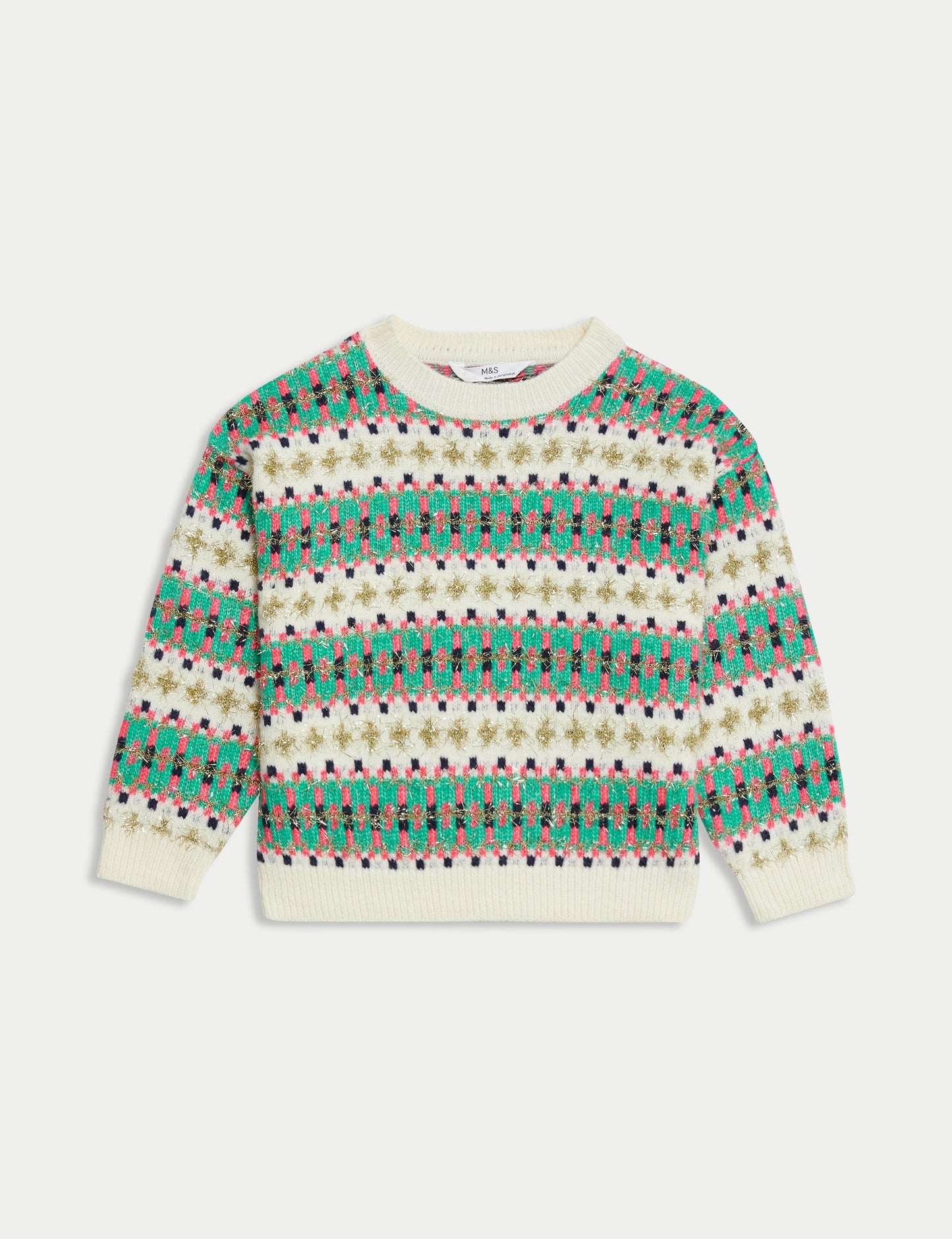 Işıltılı Fair Isle Çizgili Kazak (2-10 Yaş)