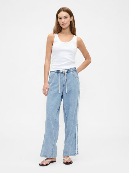 Mavi High Rise Pull-on Stripe Wide-leg Jean Pantolon