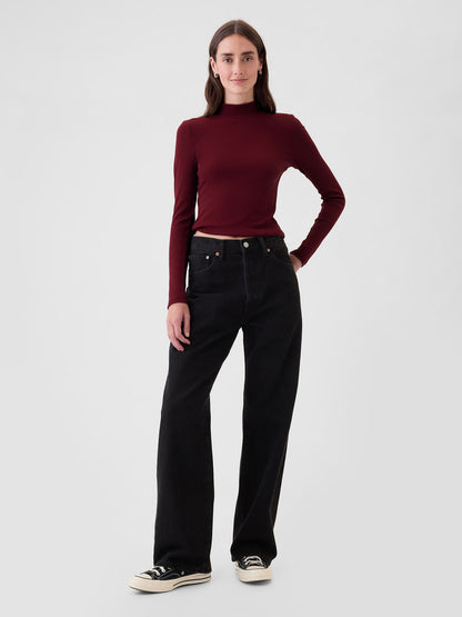 Bordo Modern Fitilli Crop Balıkçı Yaka T-shirt