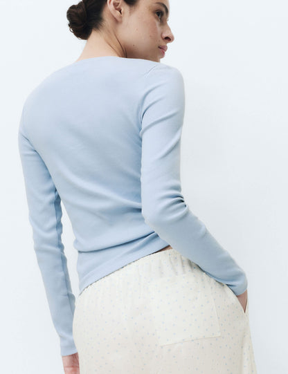 Pamuk Karışımlı Puantiyeli Henley Yaka Pijama Takımı