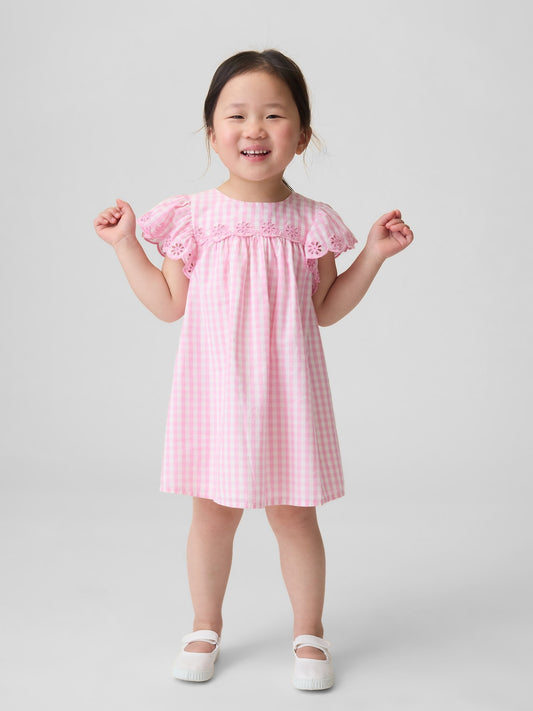 Pembe Eyelet Gingham Elbise