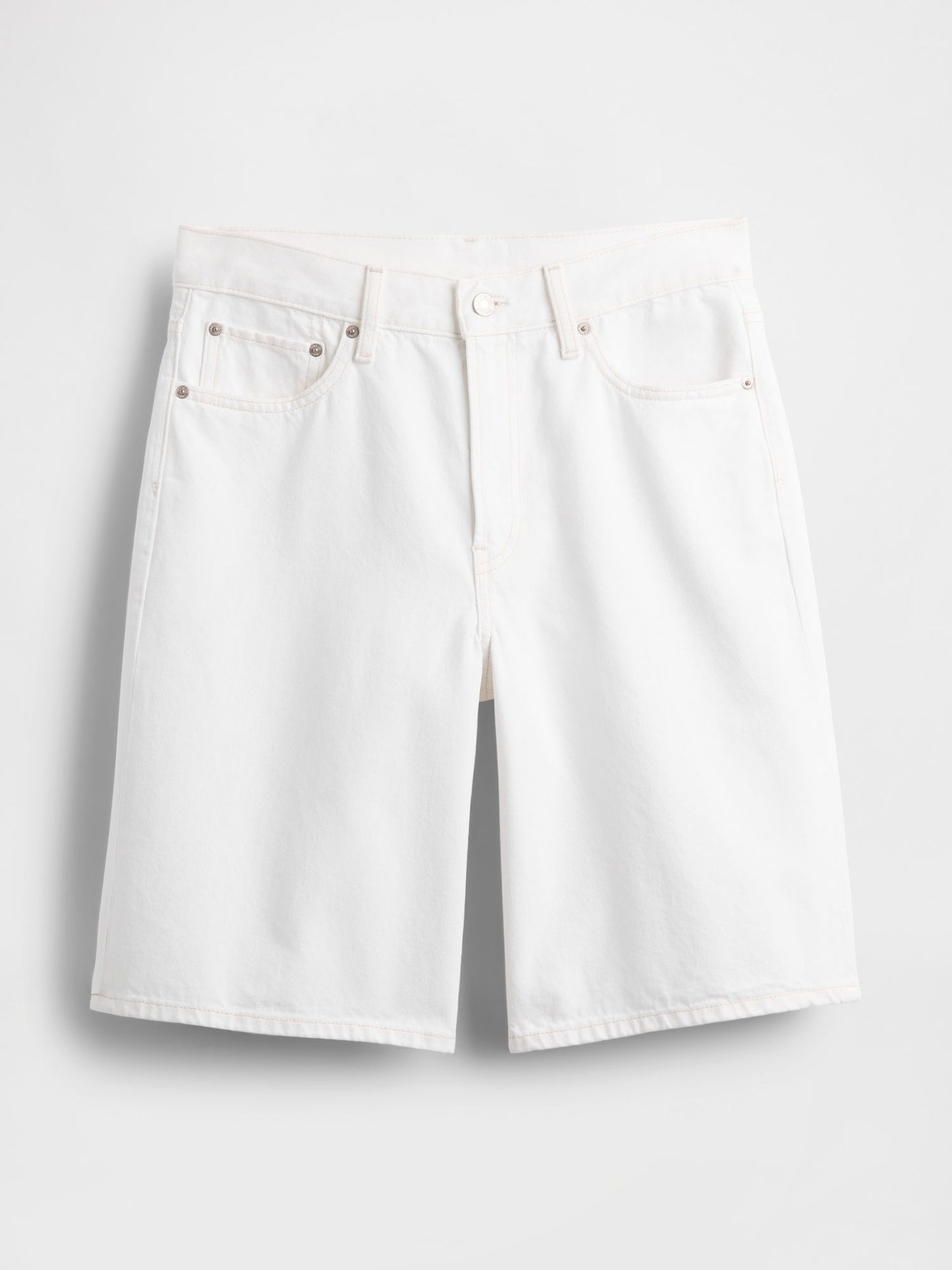 Beyaz 11 Mid Rise Longline Denim Şortlar