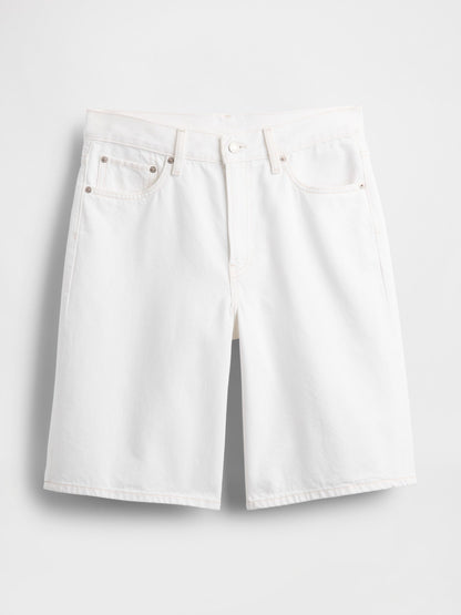 Beyaz 11 Mid Rise Longline Denim Şortlar