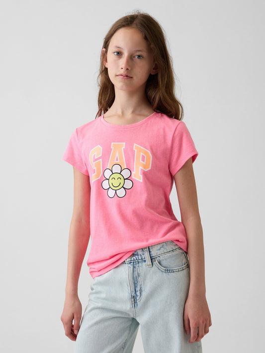 Pembe Grafik Baskılı T-shirt