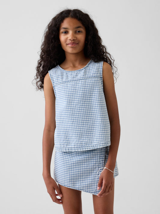 Mavi Gingham Denim Shell Askılı Üst