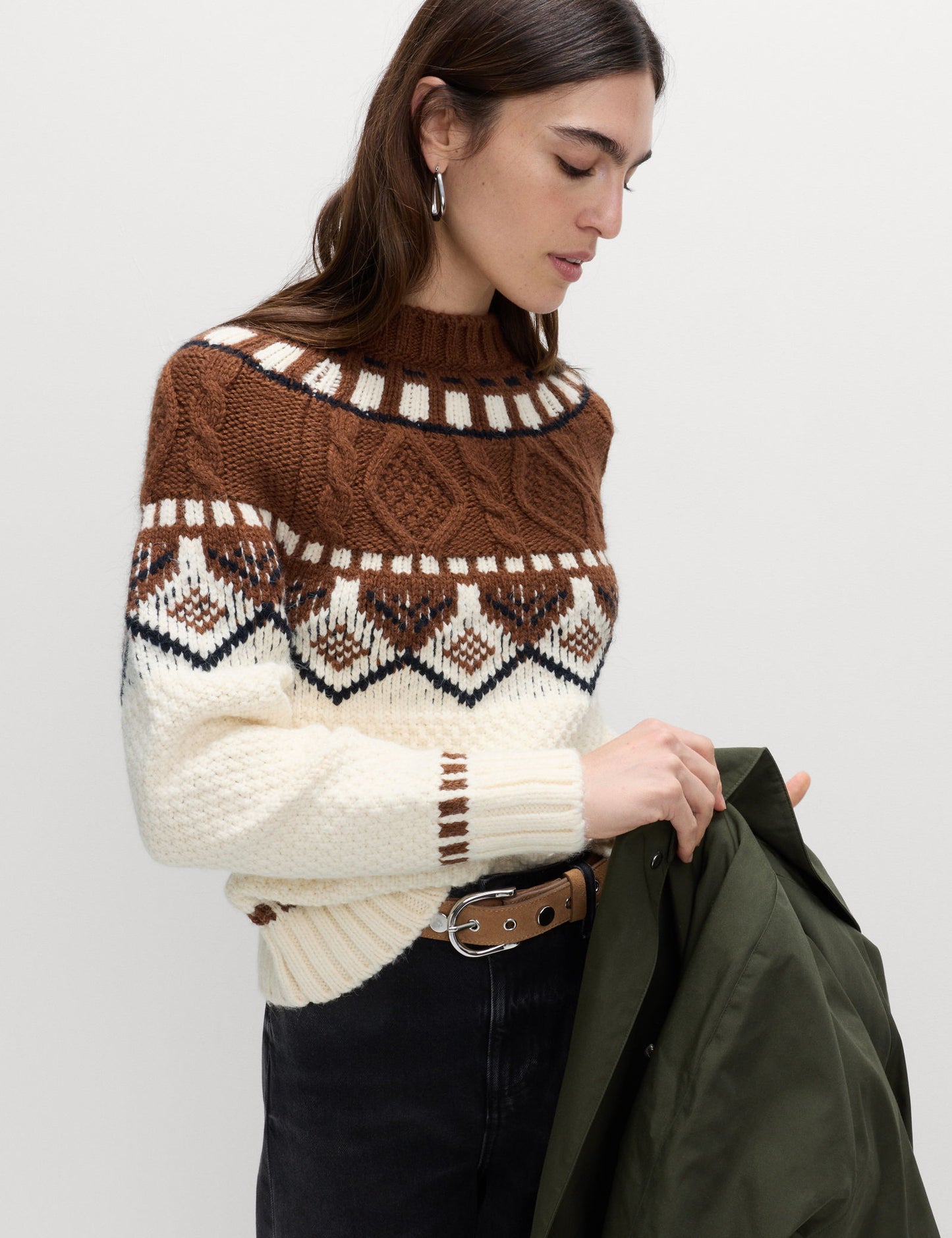 Fair Isle Desenli Örgü Yuvarlak Yaka Triko Kazak