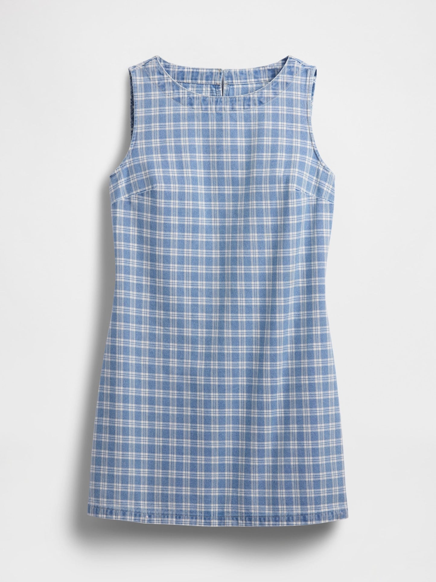 Açık Mavi Kareli Denim Mini Shift Elbise