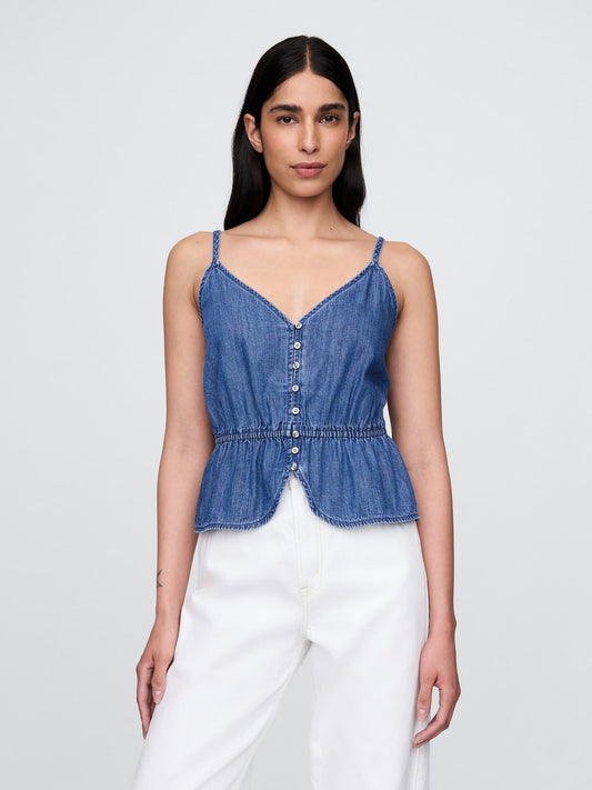 Denim Mavi Denim Peplum Cami Bluz