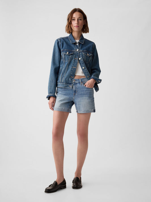 Koyu Mavi 5 Mid Rise Denim Girlfriend Şort