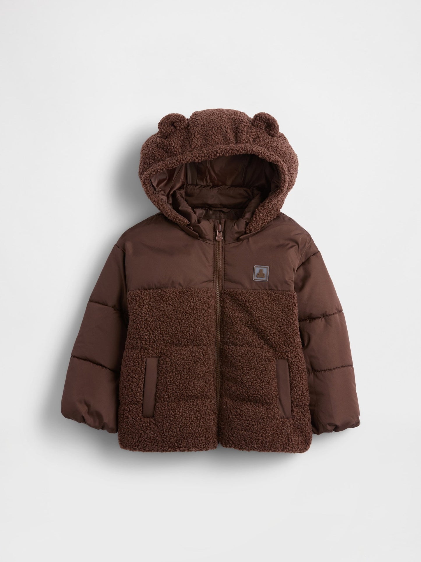 Kahverengi Recycled Sherpa Ayı Puffer Şişme Mont