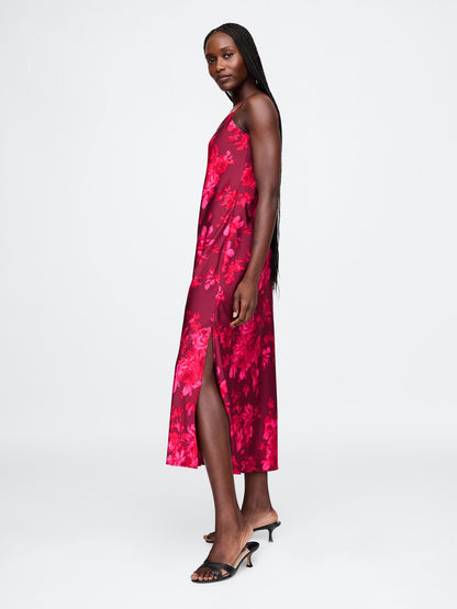 Pembe Geri Dönüştürülmüş Saten Slip Maxi Elbise