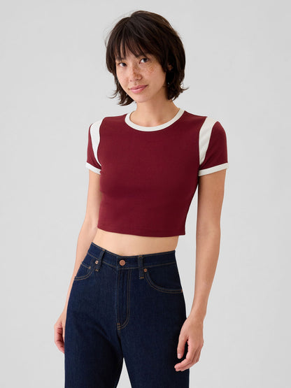 Kırmızı Modern Rib Crop T-shirt