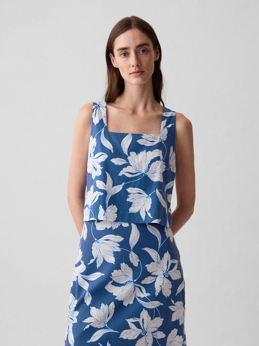 Mavi Keten Karışımlı Crop Bluz