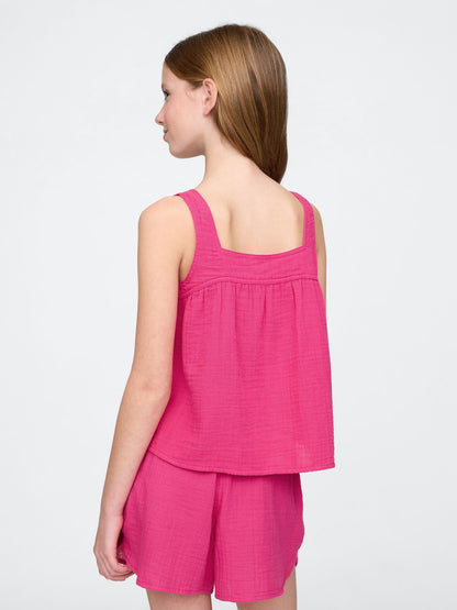 Pembe Crinkle Gauze Bluz