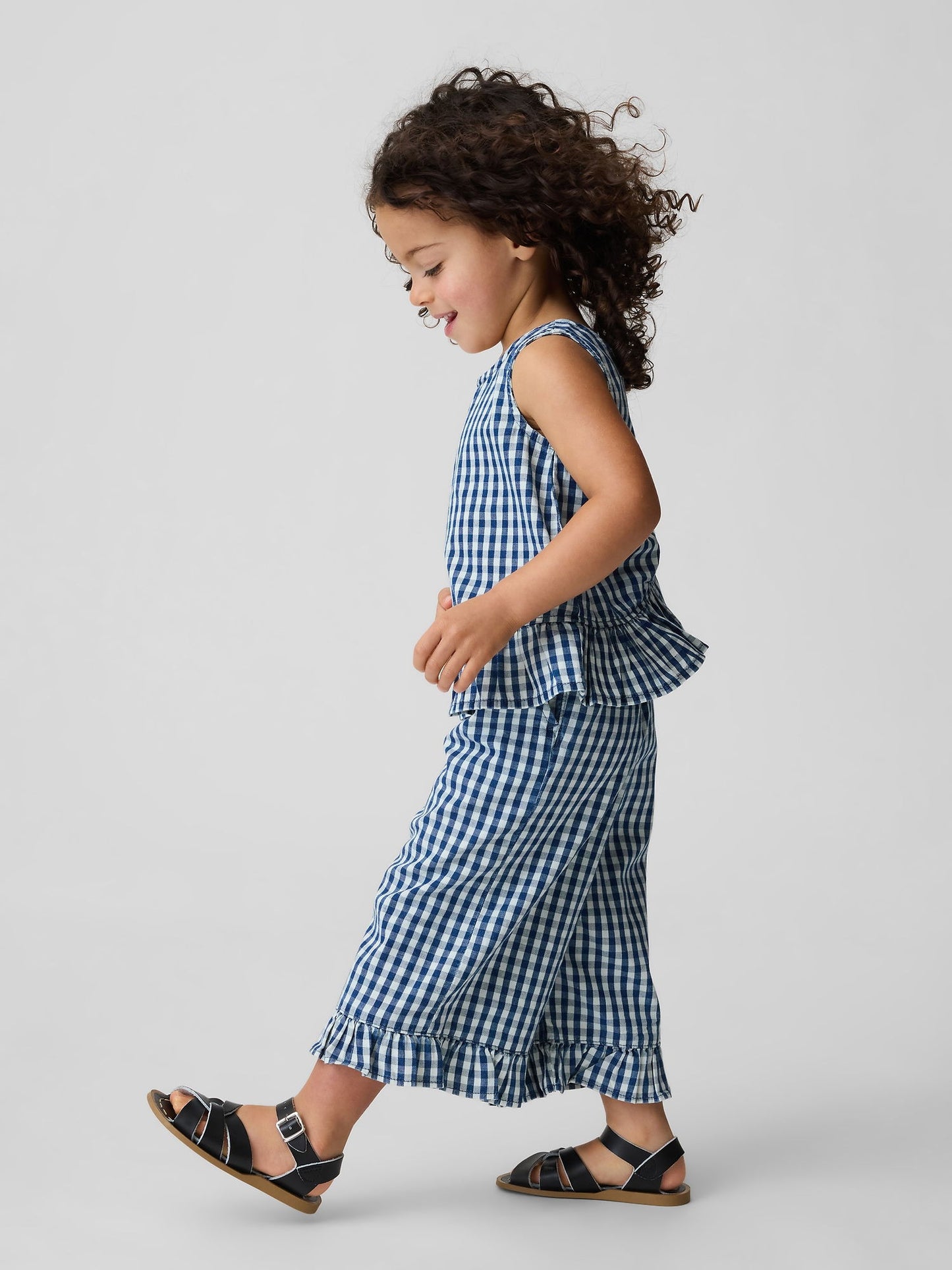 Mavi Gingham Denim Ruffle-hem Outfit Set