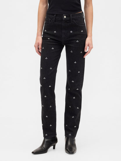 Siyah High Rise '90s Original Straight Jean Pantolon