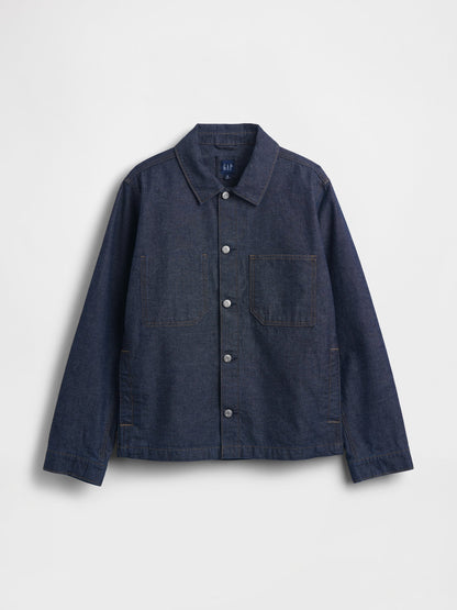 Koyu Mavi Canvas Denim Relaxed Gömlek Ceket
