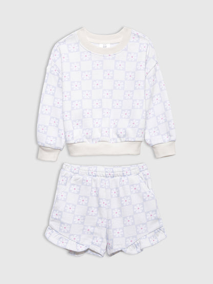 Beyaz Havlu Kumaş Sweatshirt Outfit Set