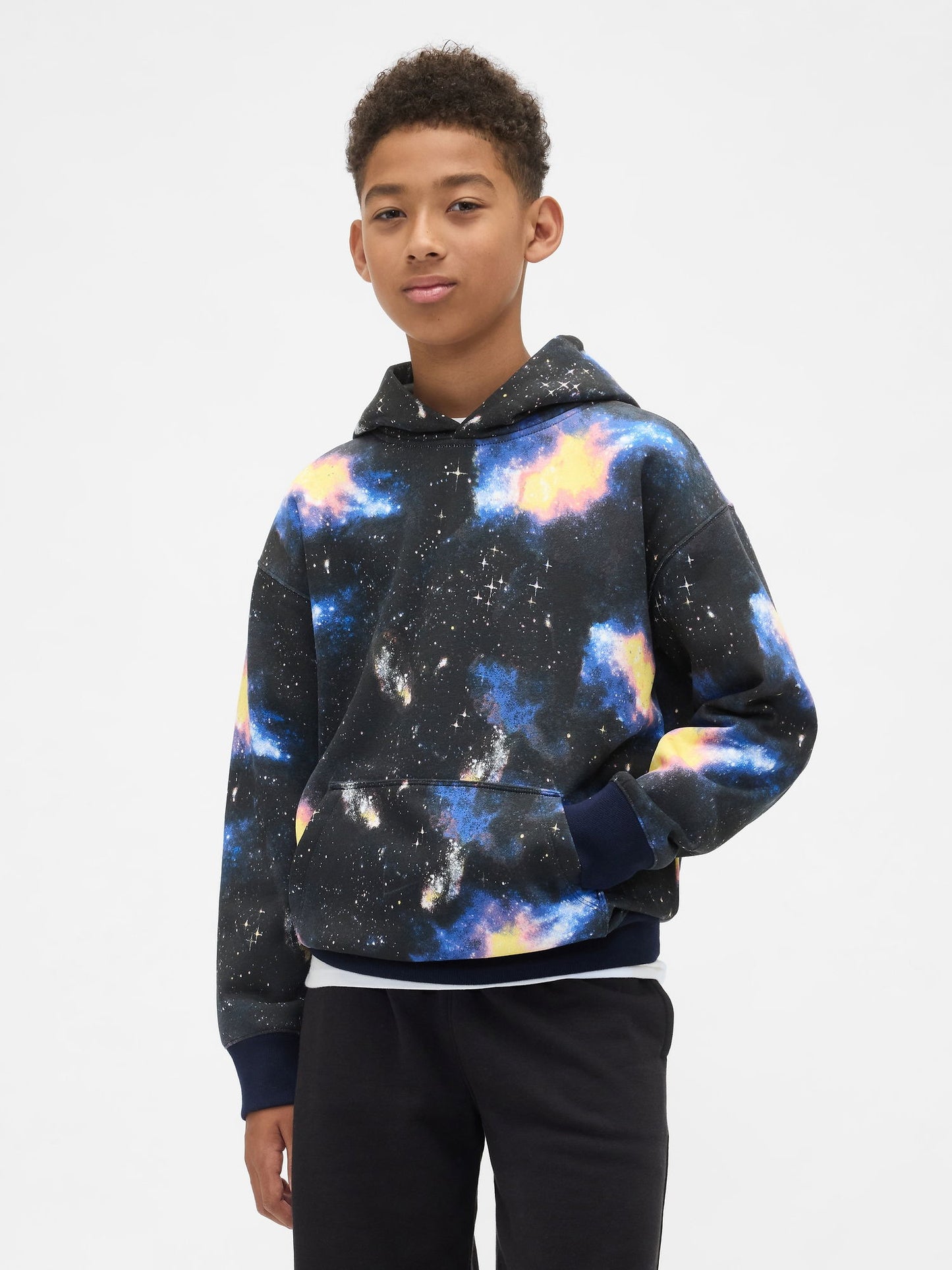 Siyah Vintagesoft Uzay Grafik Baskılı Sweatshirt